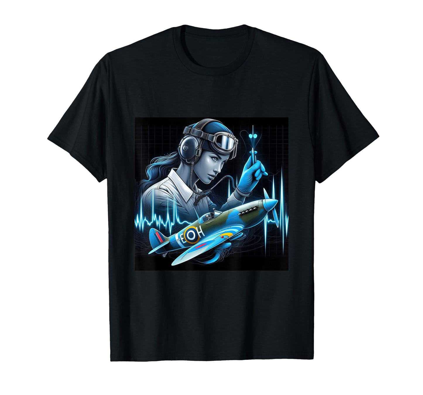 Pilot Heartbeat Flying Airplane WW2 Spitfire Aircraft T-Shirt