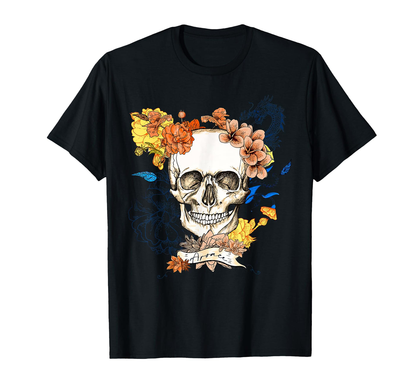 Retro Subtle Aroace LGBTQ Pride Funny Skeleton Skull Floral T-Shirt