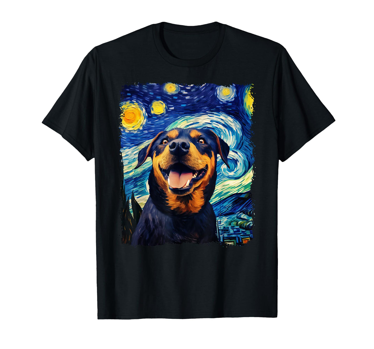 Selfie Rottweiler Starry Night Painting Van Gogh Funny Dog T-Shirt