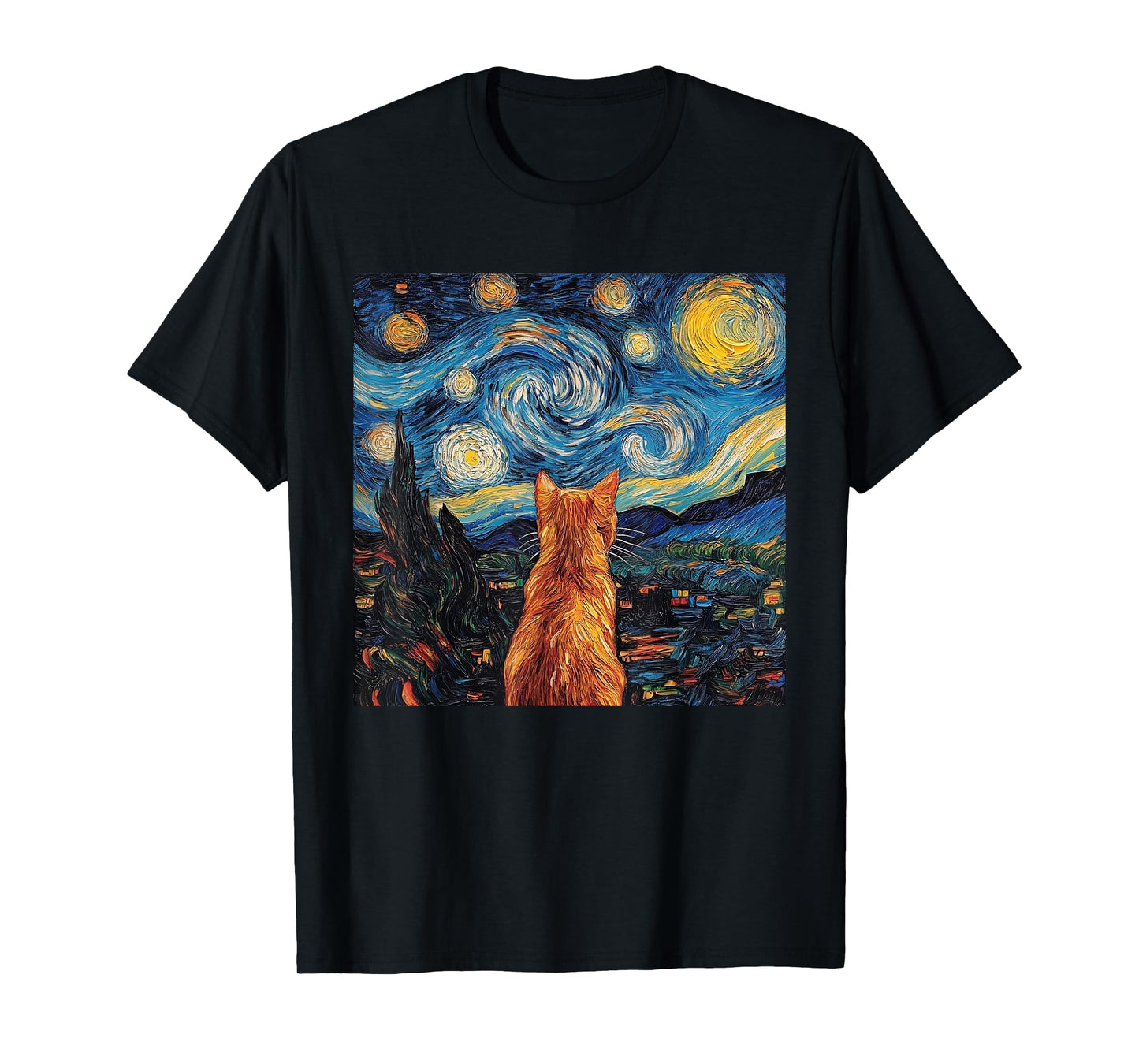 Cat Starry Night Van Gogh Cat For Cat Lover Cat Mom Cat Dad T-Shirt for Men Women