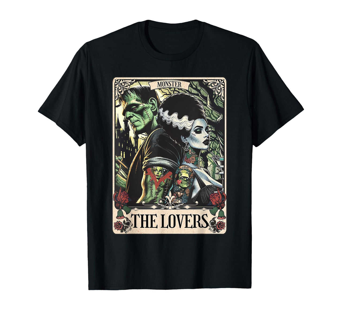 The Monster Frankenstein And Bride The Lovers Tarot Card T-Shirt