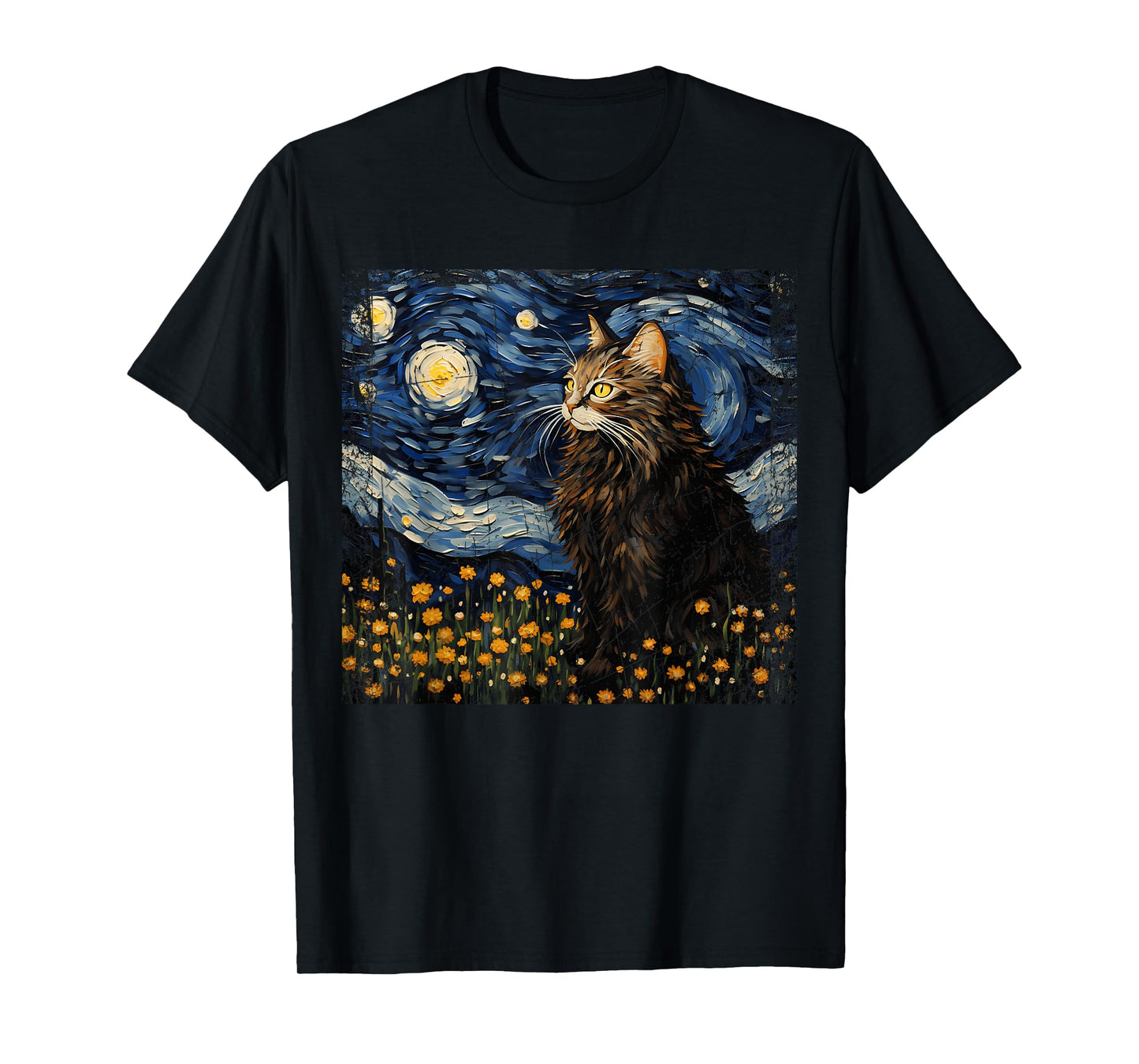 Starry Night Norwegian Forest For Cat Mom Cat Dad Funny Cat T-Shirt for Men Women Kids