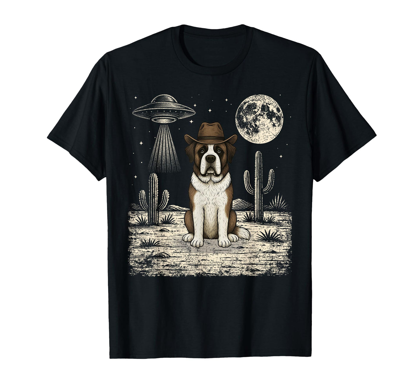 Funny Saint Bernard Cowboy Western Dog UFO T-Shirt