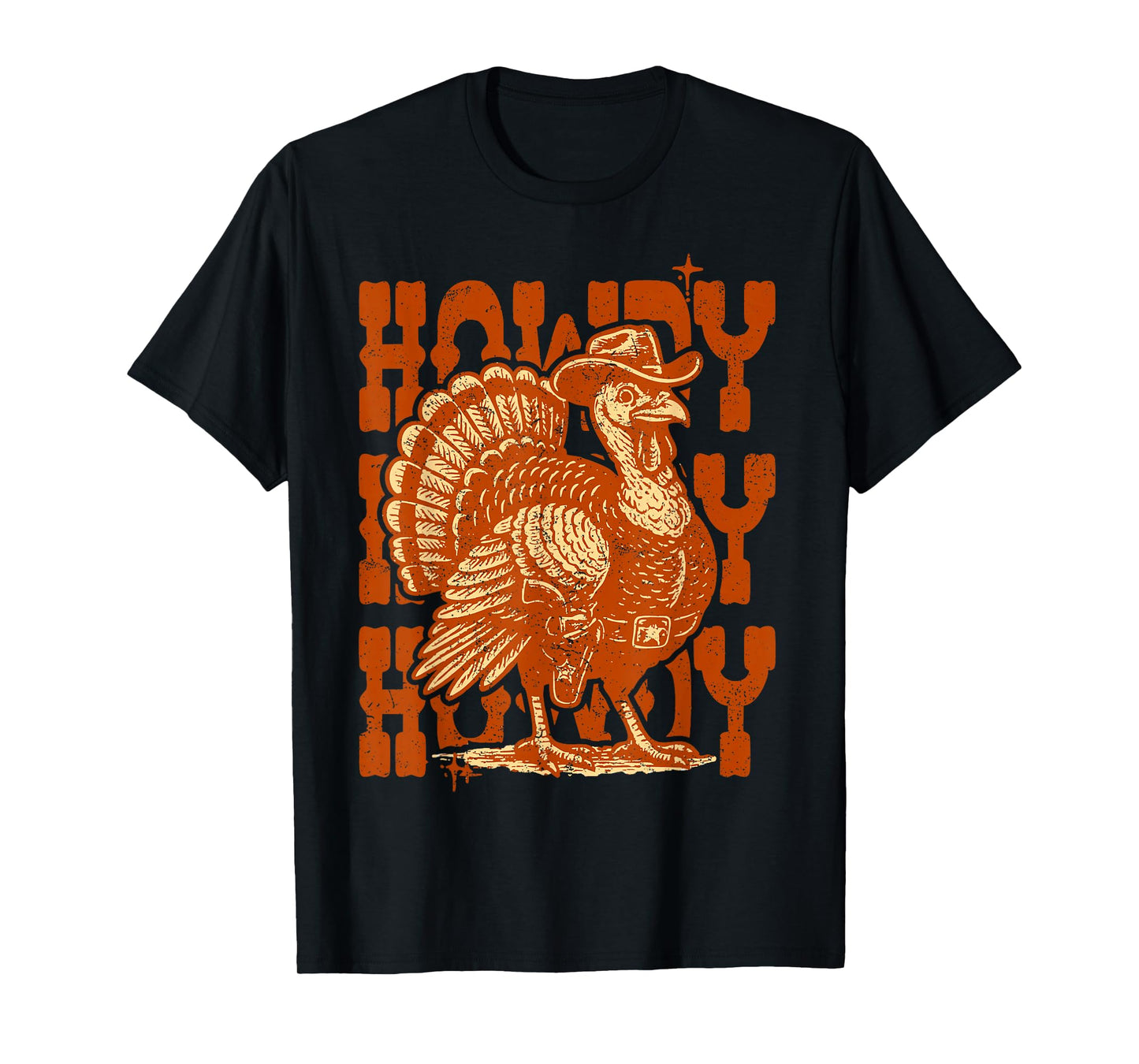 Retro Howdy Thanksgiving Turkey Western Cowboy Fall Vibes T-Shirt