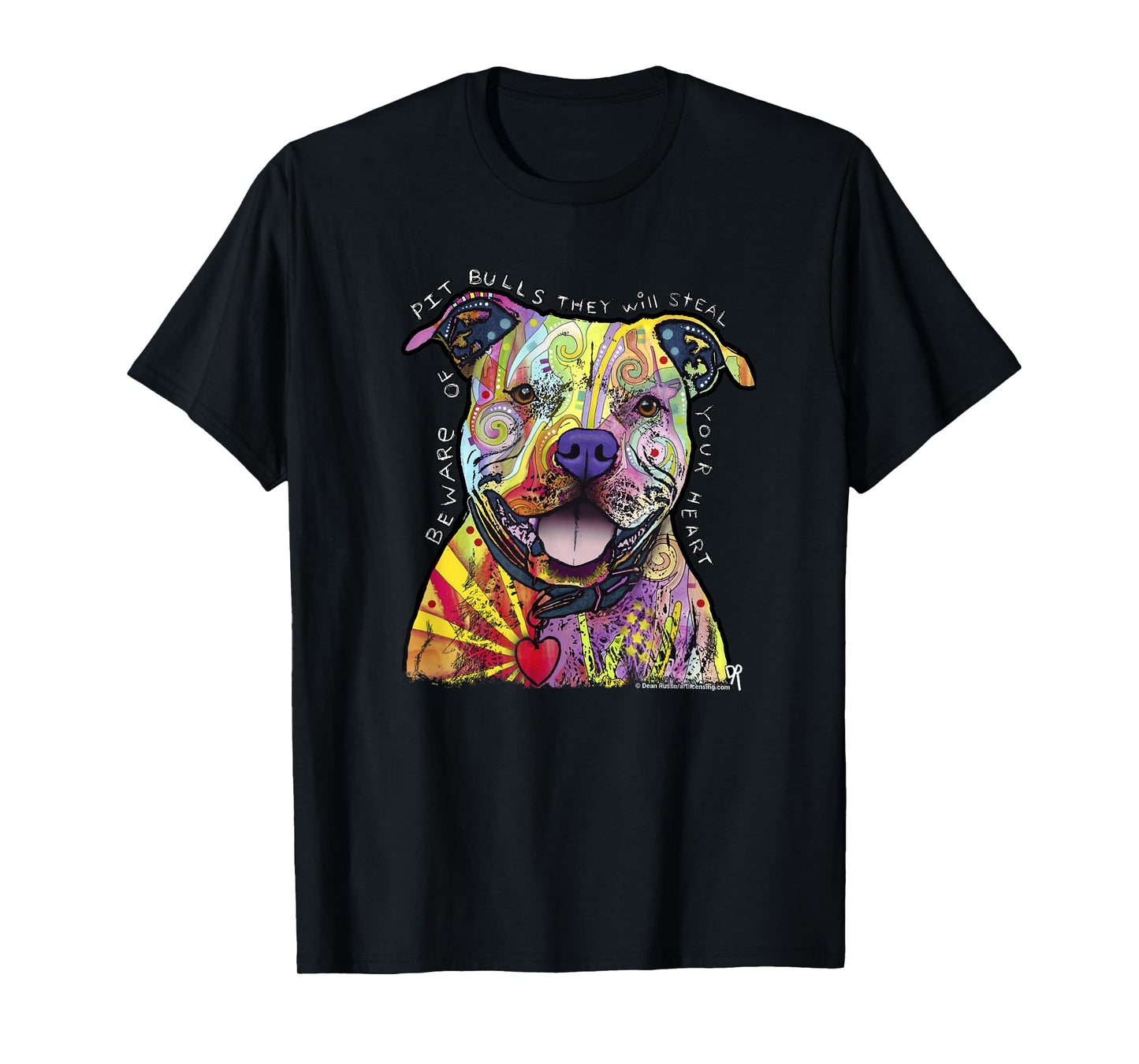 Beware of Pit Bulls, Dean Russo Pitbull Original - Dog Lover T-Shirt Small