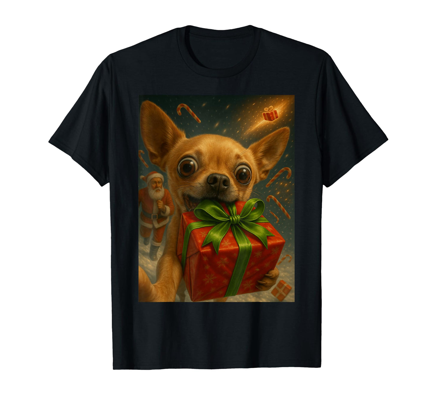 Chihuahua T Shirt - Funny Christmas Chi with Santa T-Shirt
