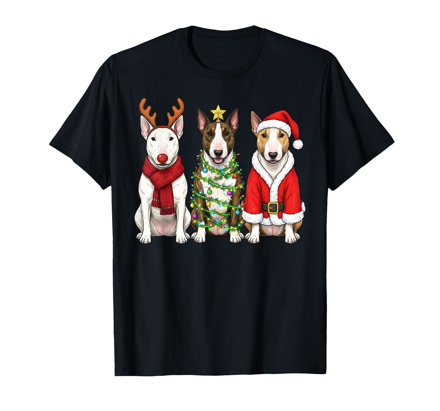 Retro Christmas Bull Terrier Santa Reindeer Dog Lover T-Shirt