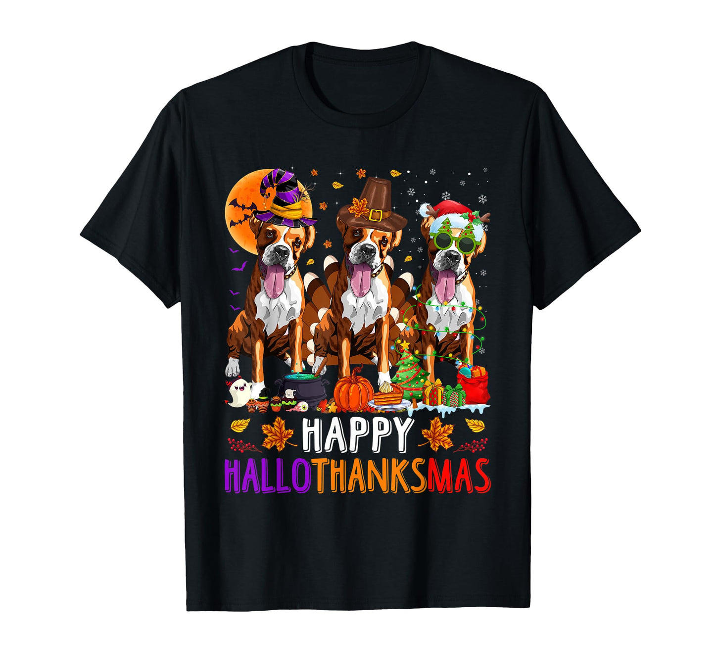 Happy Hallothanksmas Boxer Dog Halloween Christmas T-Shirt