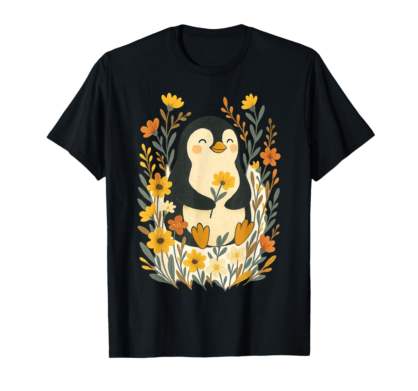 Cute Penguin Flowers Artwork T-Shirt