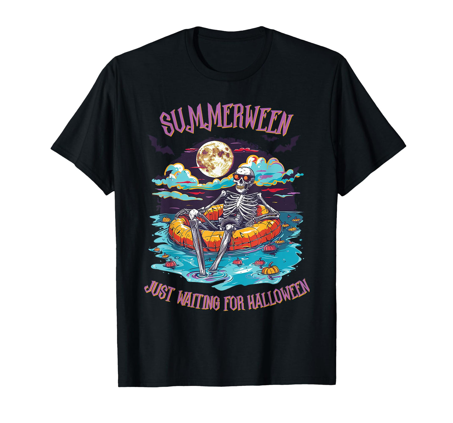 Funny Summerween -Just Waiting for Halloween Skeleton T-Shirt