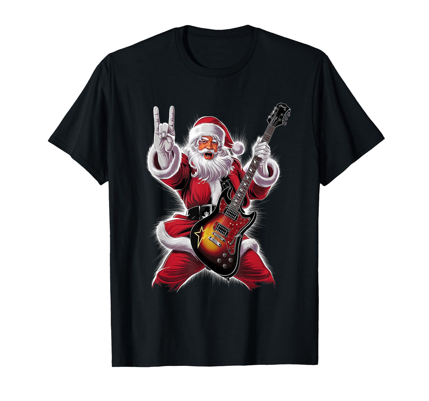 Rock & Roll Christmas Santa Claus Guitar Player T-Shirt