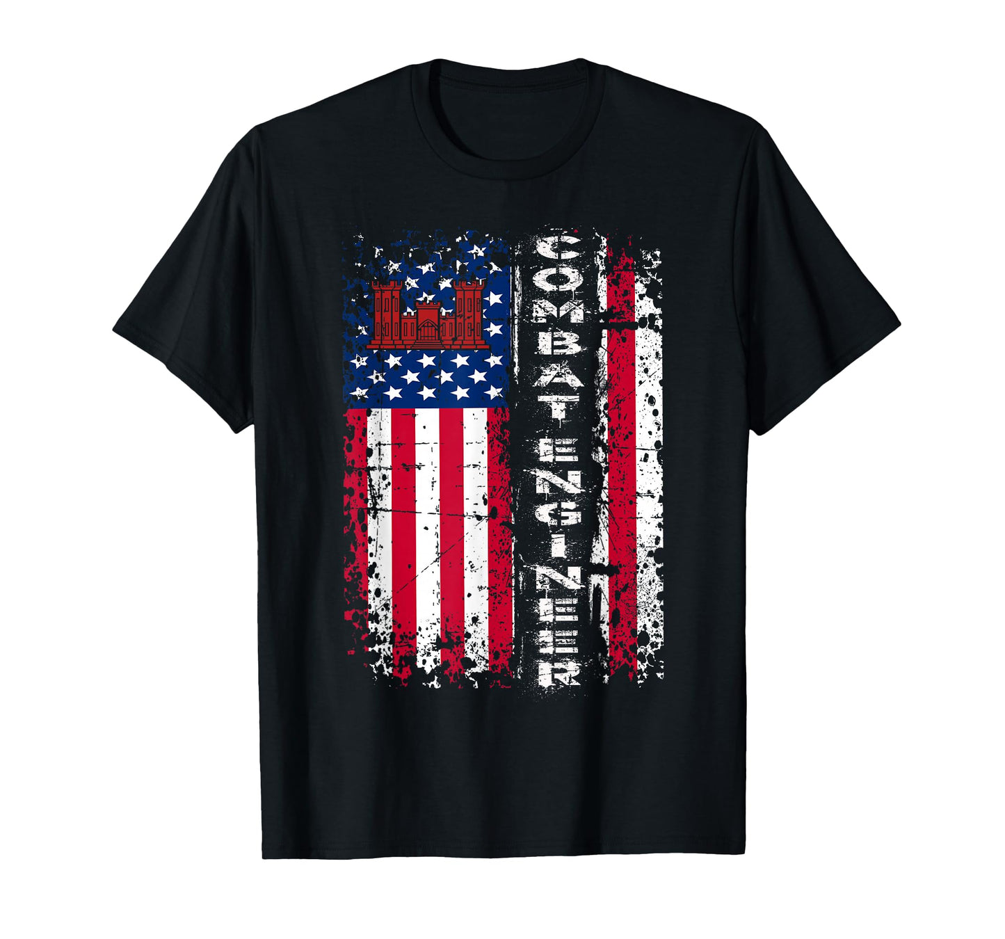 Combat Engineer Distressed American Flag - U.S. Military T-Shirt