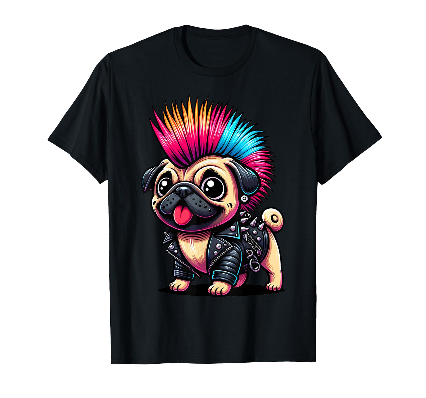 Funny Punk Pug, Rock'n Roll Goth Dog, Guitar Band Funny T-Shirt