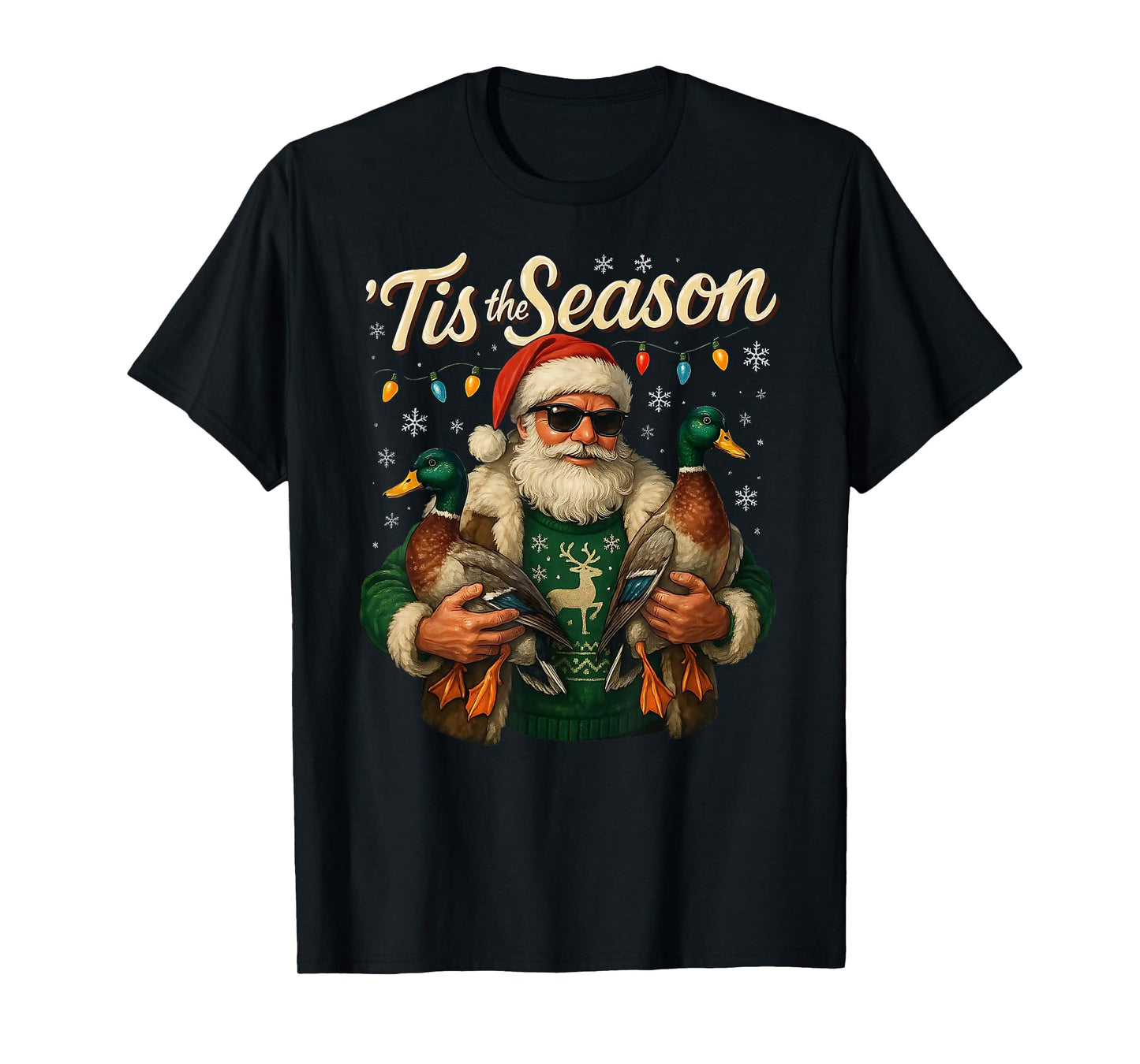 Tis The Season Cool Santa Duck Christmas Design T-Shirt