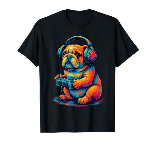 English Bulldog Retro Gamer Vintage Gaming Dog Lover Men Women Kids T-Shirt