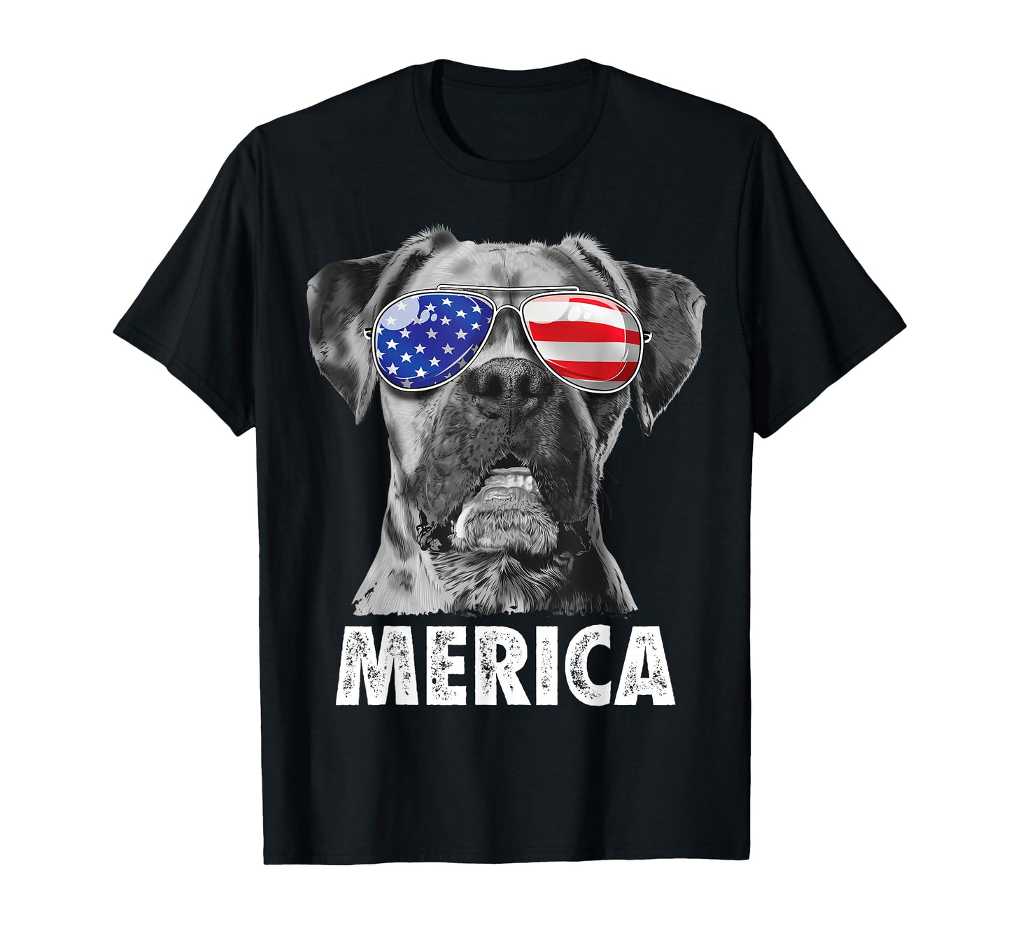 Boxer 4th of July Merica Men Women American Flag Sunglasses T-Shirt