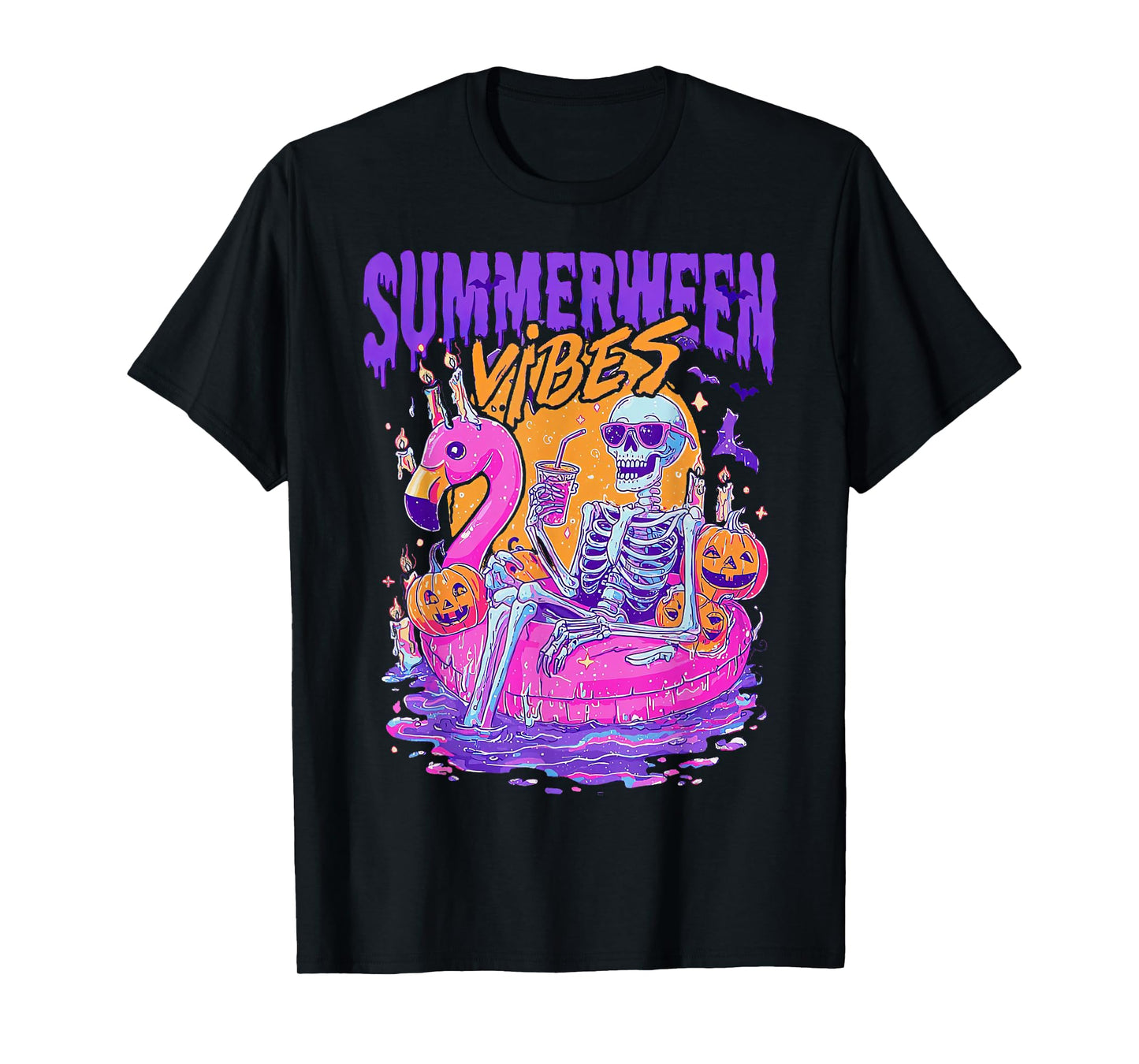 Summerween Vibes Skeleton Pumpkin Spooky Vacation T-Shirt