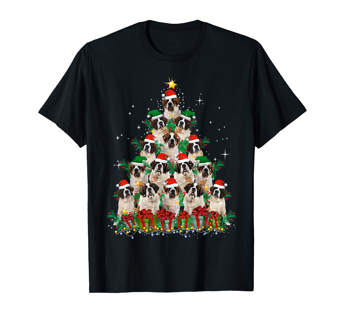 Saint Bernard Dog Christmas Tree Family Xmas Pajama Matching T-Shirt for Men Women Kids