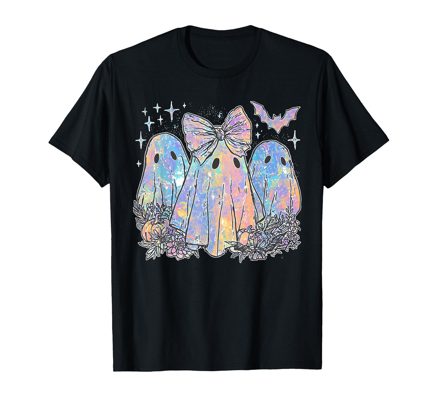 Vintage Ghost Bow Candy Halloween Spooky Season Womens Girls T-Shirt