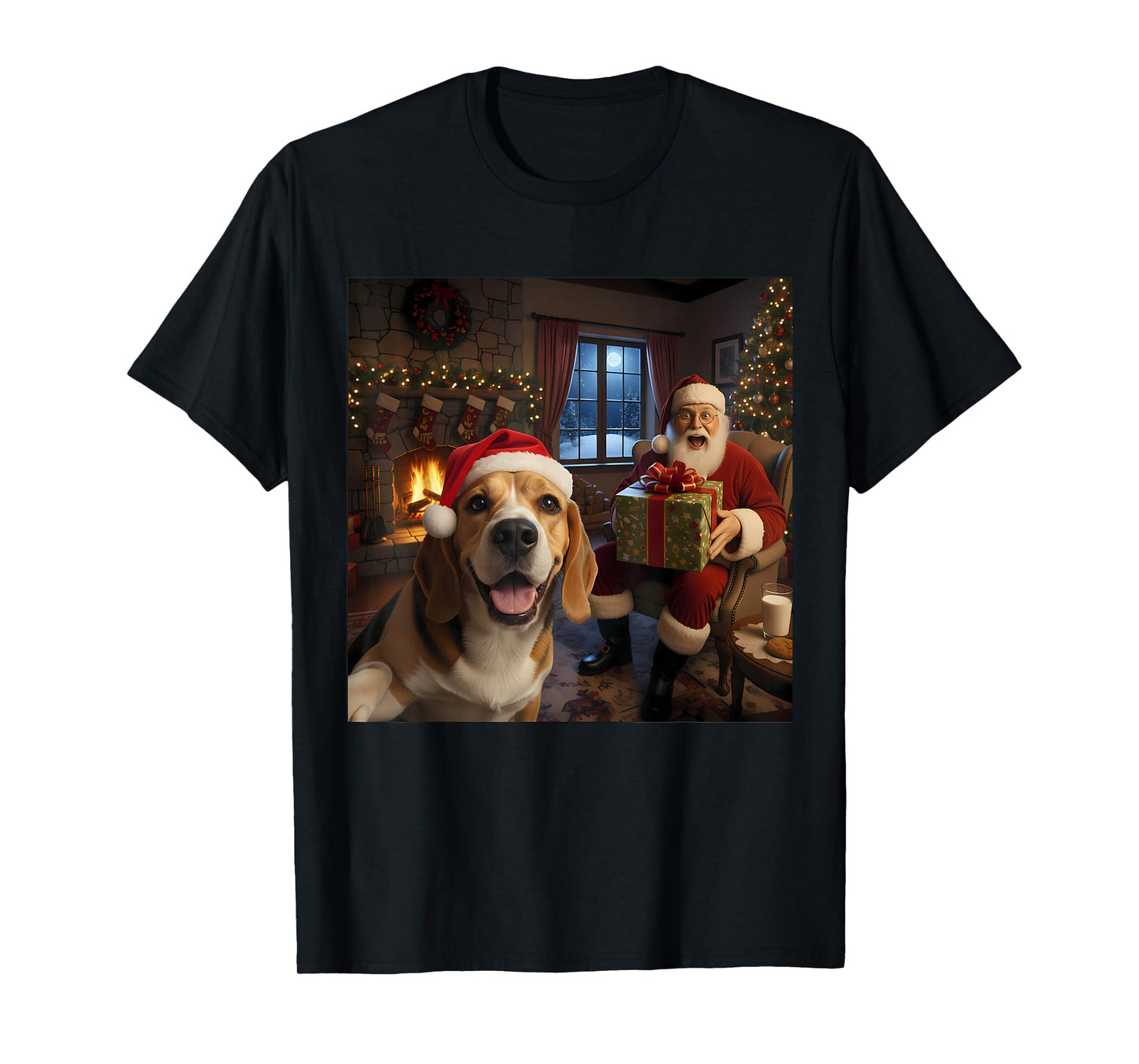 Beagle Selfie with Santa Claus Funny Christmas Meme T-Shirt