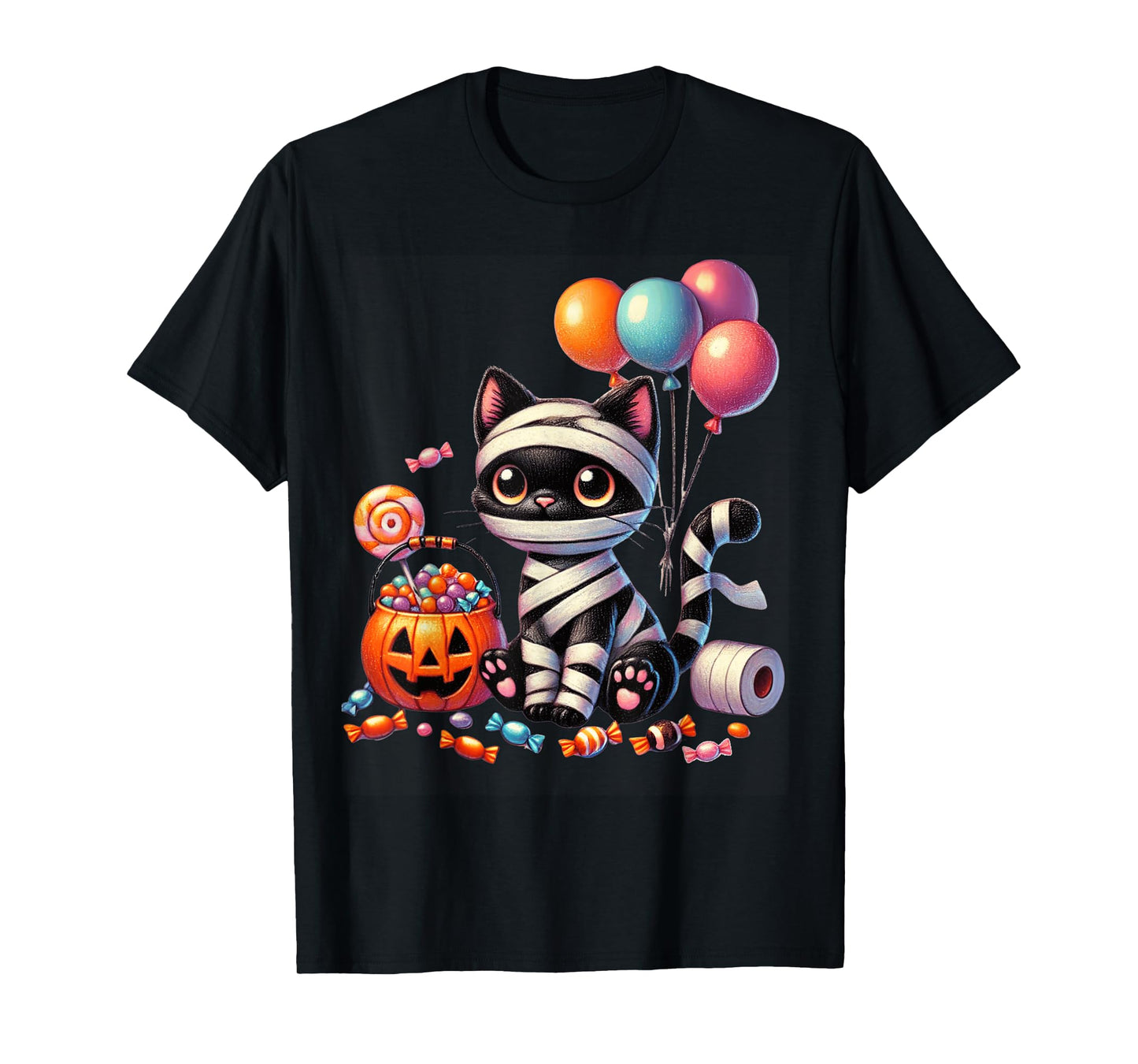 Cute Halloween Black Cat Pumpkin Trick or Treat Girls Women T-Shirt