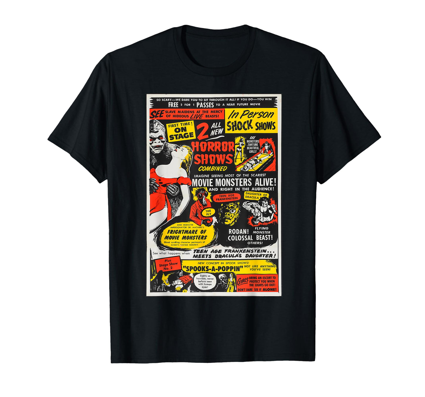 Vintage Horror Movie Poster Dracula Frankenstein Monster T-Shirt