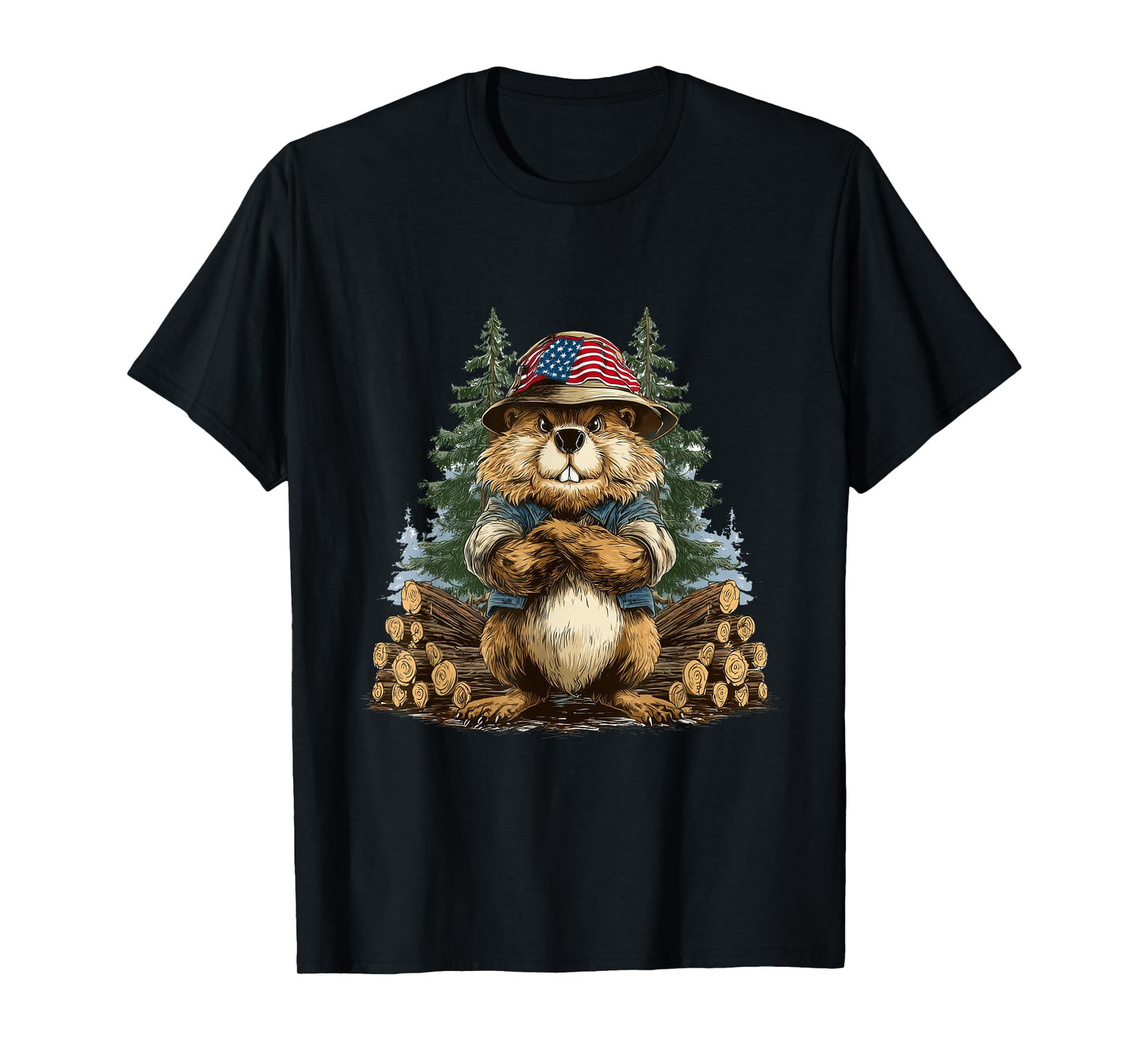 Amazing Beaver in Forest with USA Colors T-Shirt