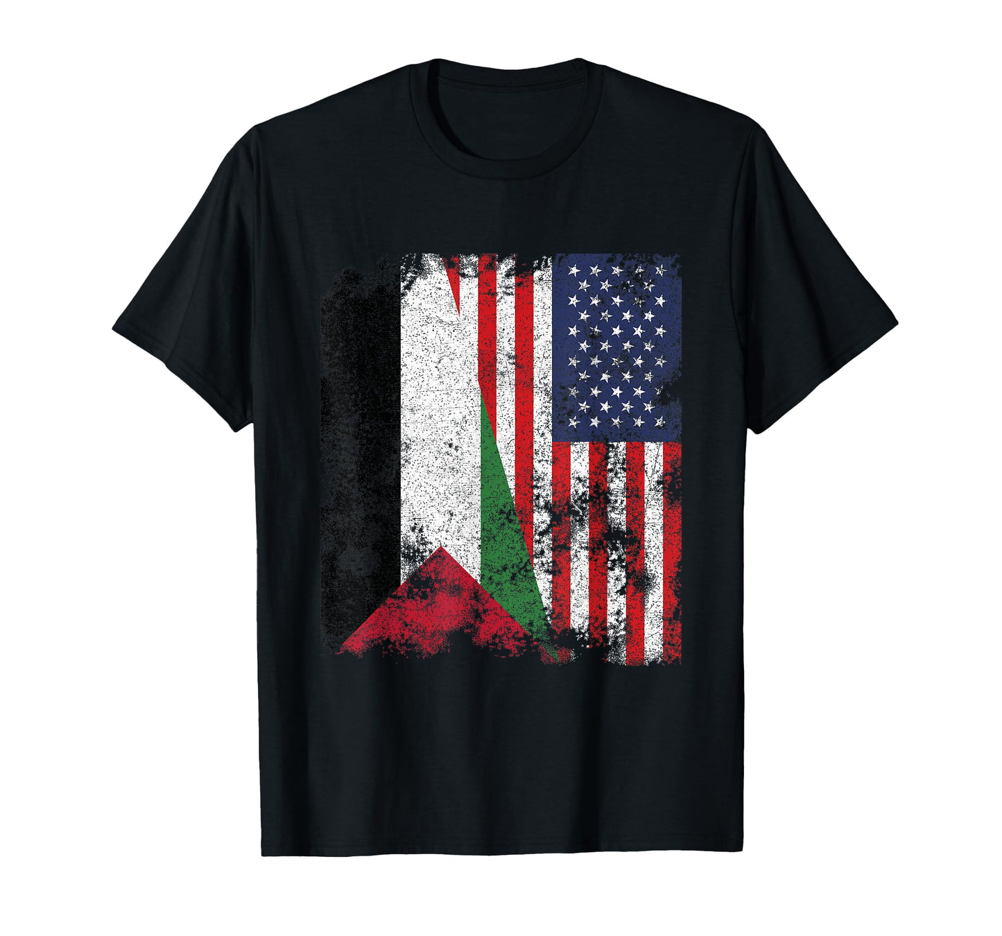 Palestine USA Flag Distressed - Half American T-Shirt