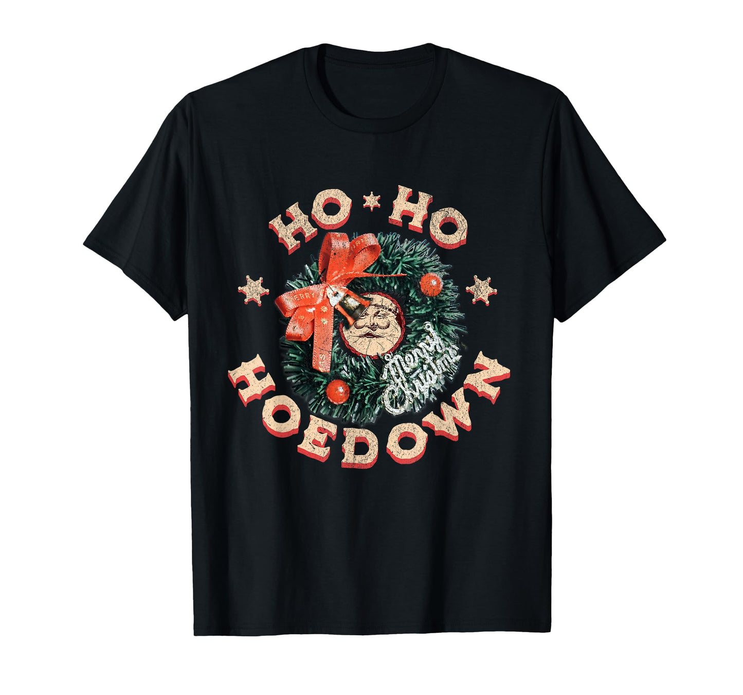 Ho Ho Hoedown Santa Jingle Bells Vintage Western Christmas T-Shirt