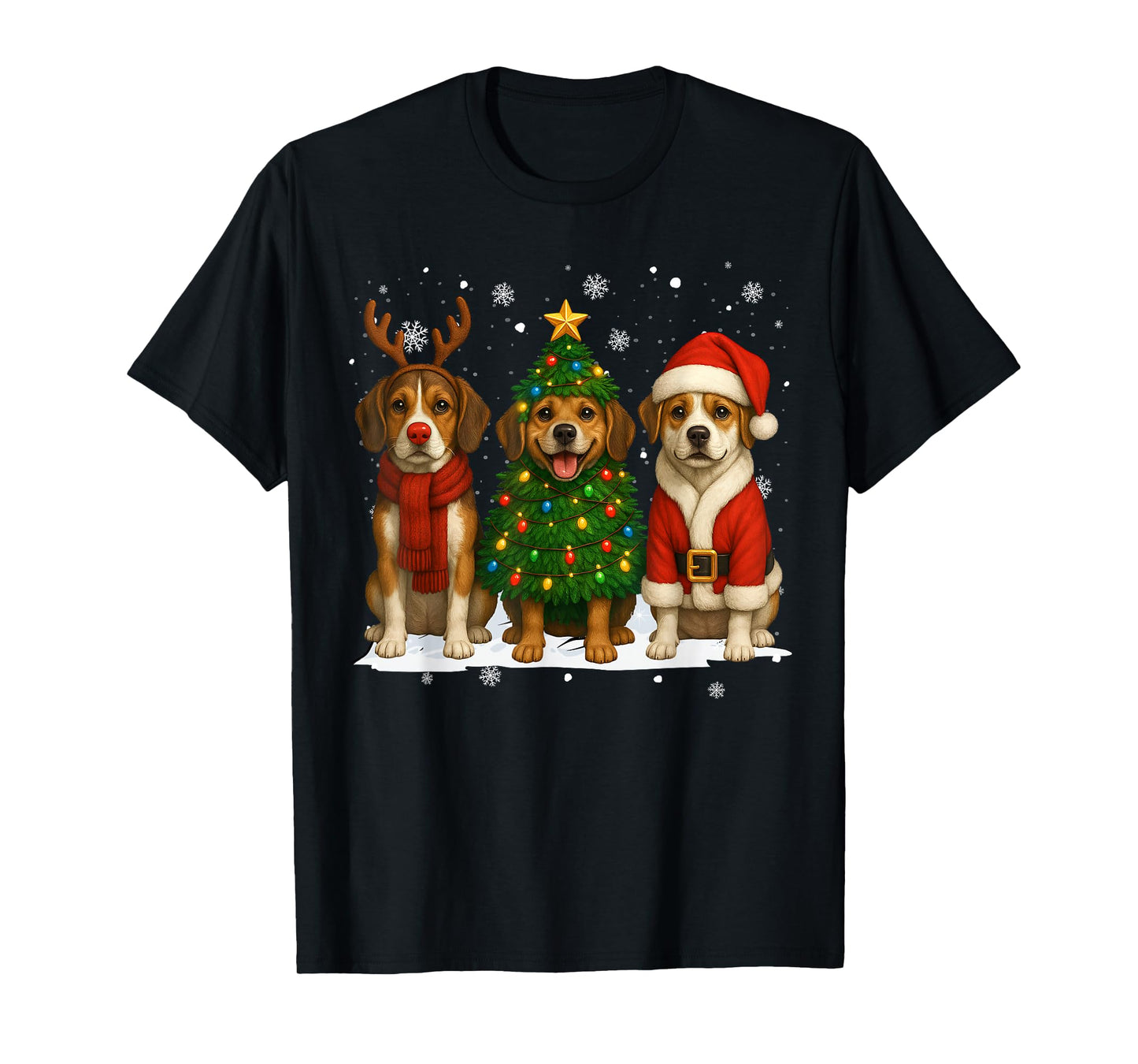 Retro Christmas Beagle Santa Reindeer Dog Lover T-Shirt