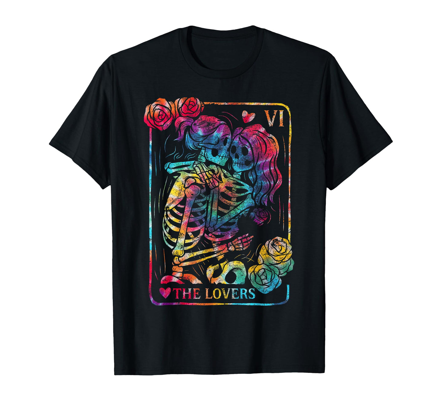 The Lovers Tarot Card Gothic Occult Kissing Skeleton Roses T-Shirt