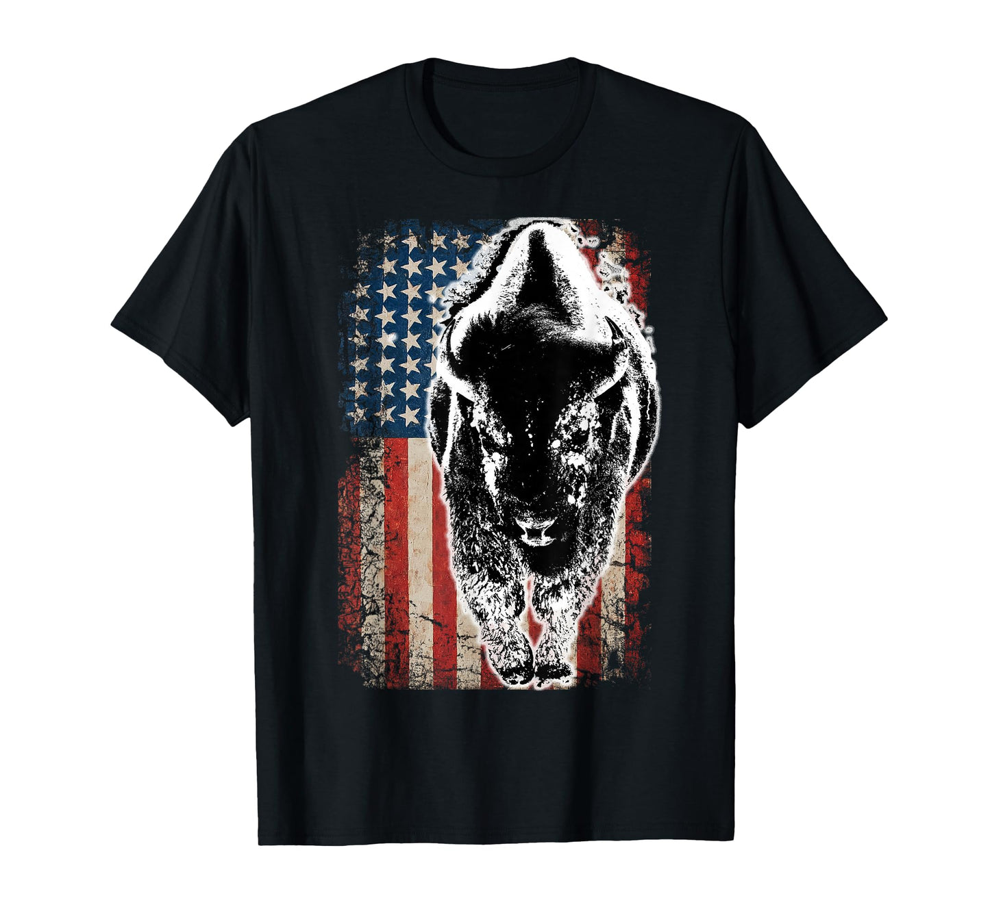 Vintage Buffalo American Flag Bison Patriotic Gift T-Shirt
