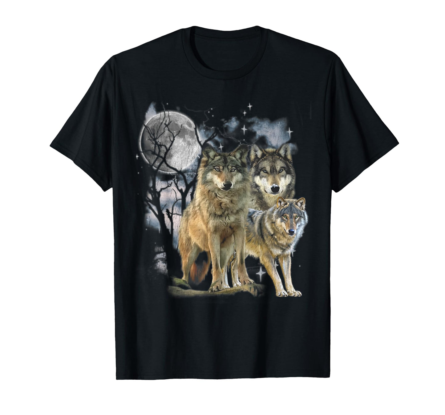 Three Wolf 90s Vintage Graphic Shirt Howling Wolf Faded T-Shirt