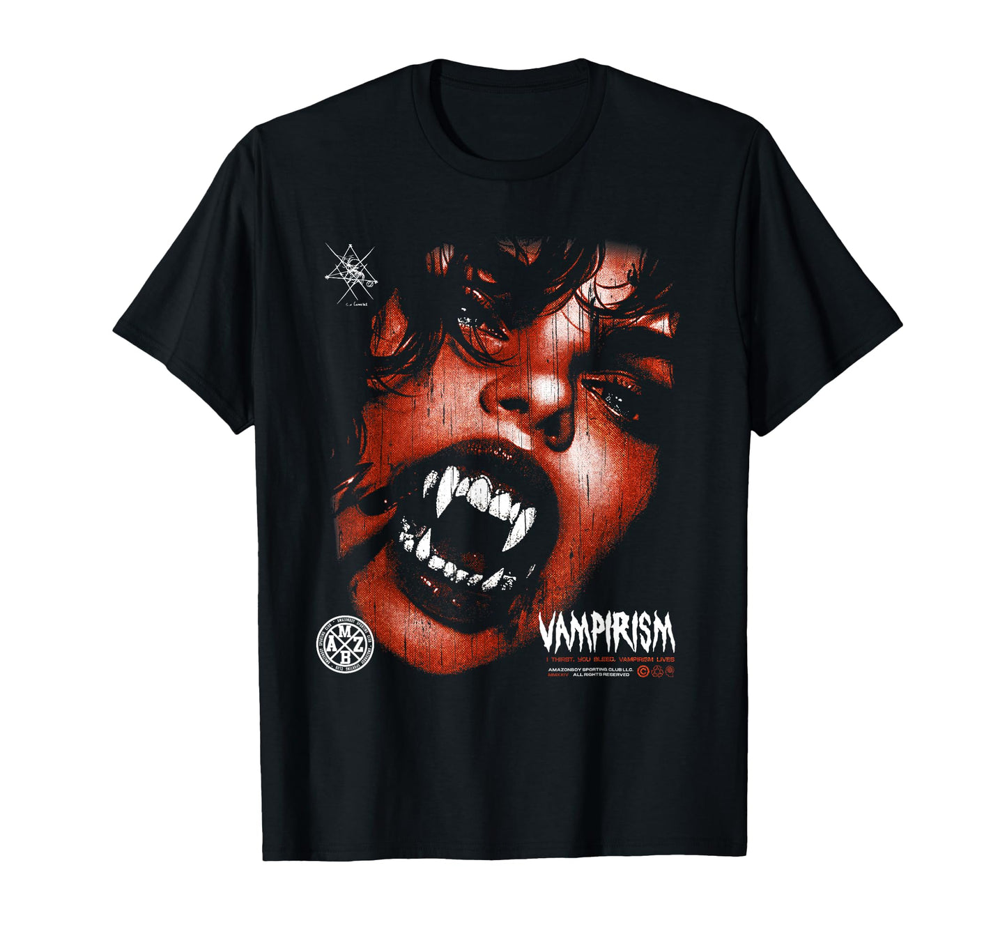 Dark Gothic Black and Red Vampire Emo Y2K Grunge Streetwear T-Shirt