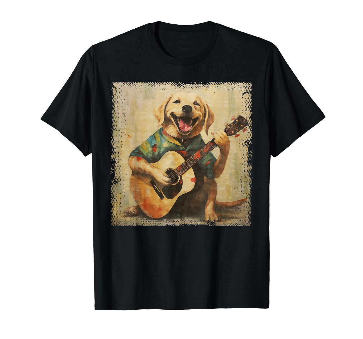 Colorful Oil Painting Of A Labrador Dog Lab Playing Guitar Men Women Girls Kids T-Shirt