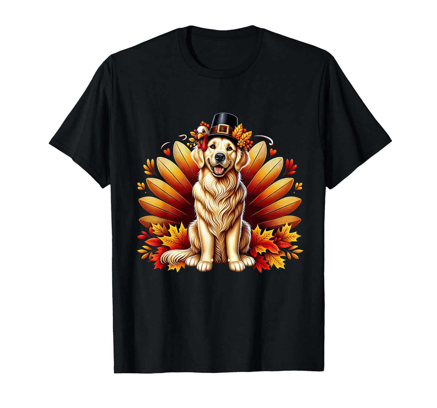 Fall Golden Retriever Thanksgiving Pilgrim Turkey Dog Autumn T-Shirt