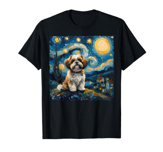Shih Tzu Dog Lovers The Starry Night Van Gogh Style Painting T-Shirt