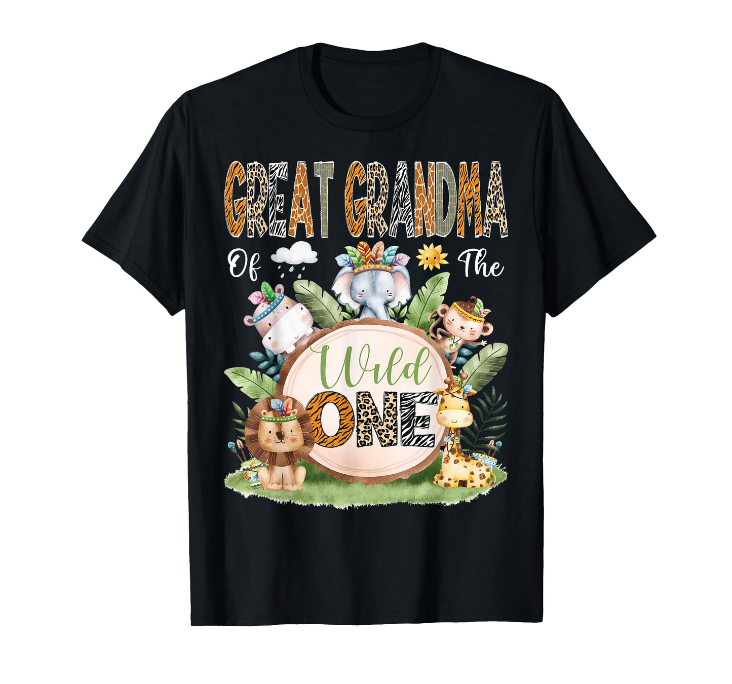 Great Grandma Of The Wild One Safari Tribal Animal 1St Bday T-Shirt