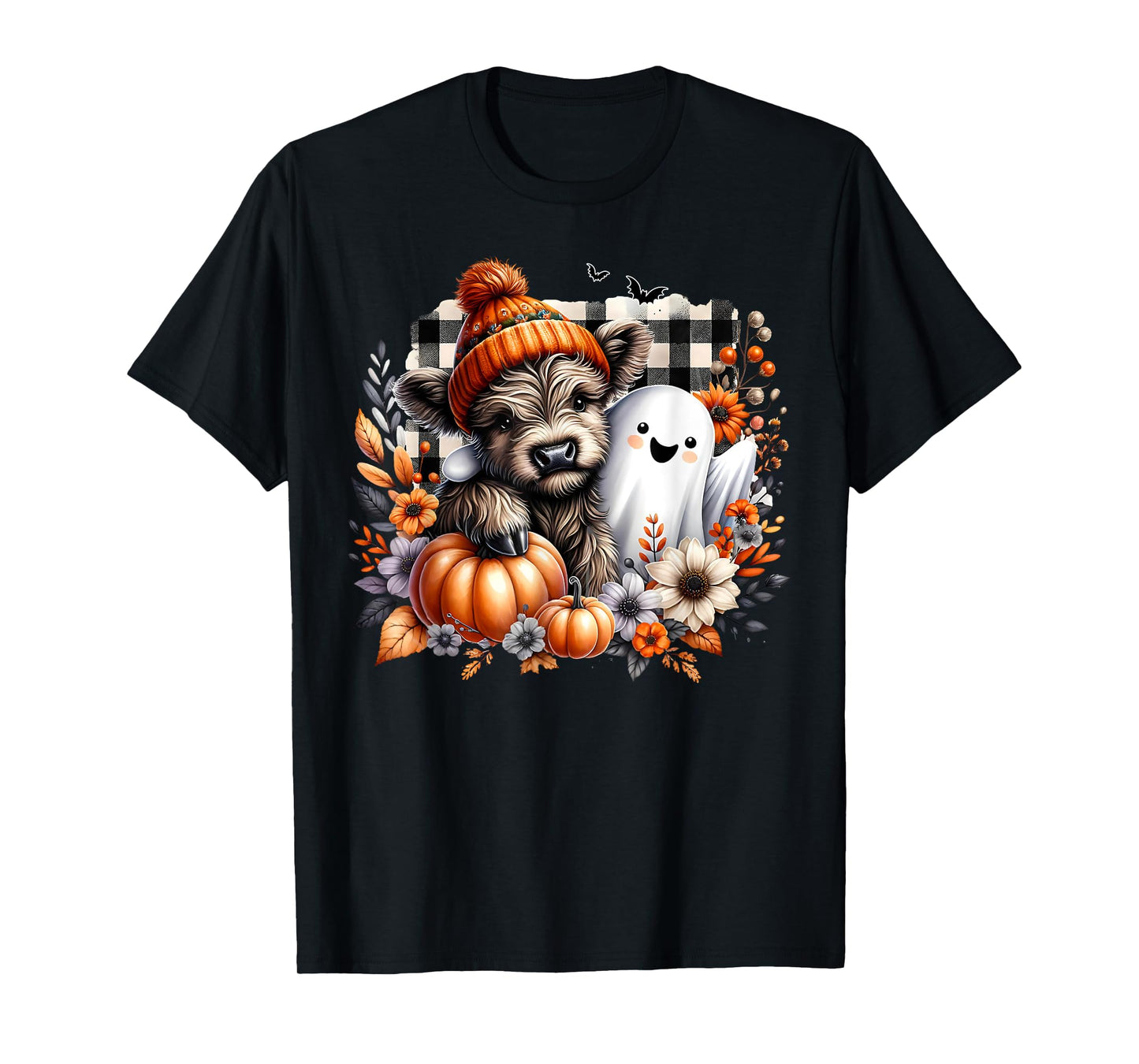 Highland Cow Ghost Spooky Season Autumn Halloween Pumpkin T-Shirt