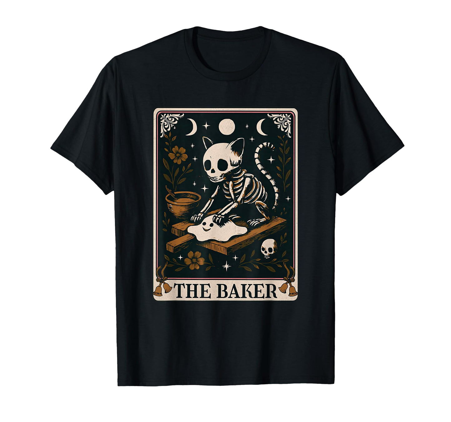 Skeleton Cat Kneading Biscuits Tarot Card Halloween Baker T-Shirt