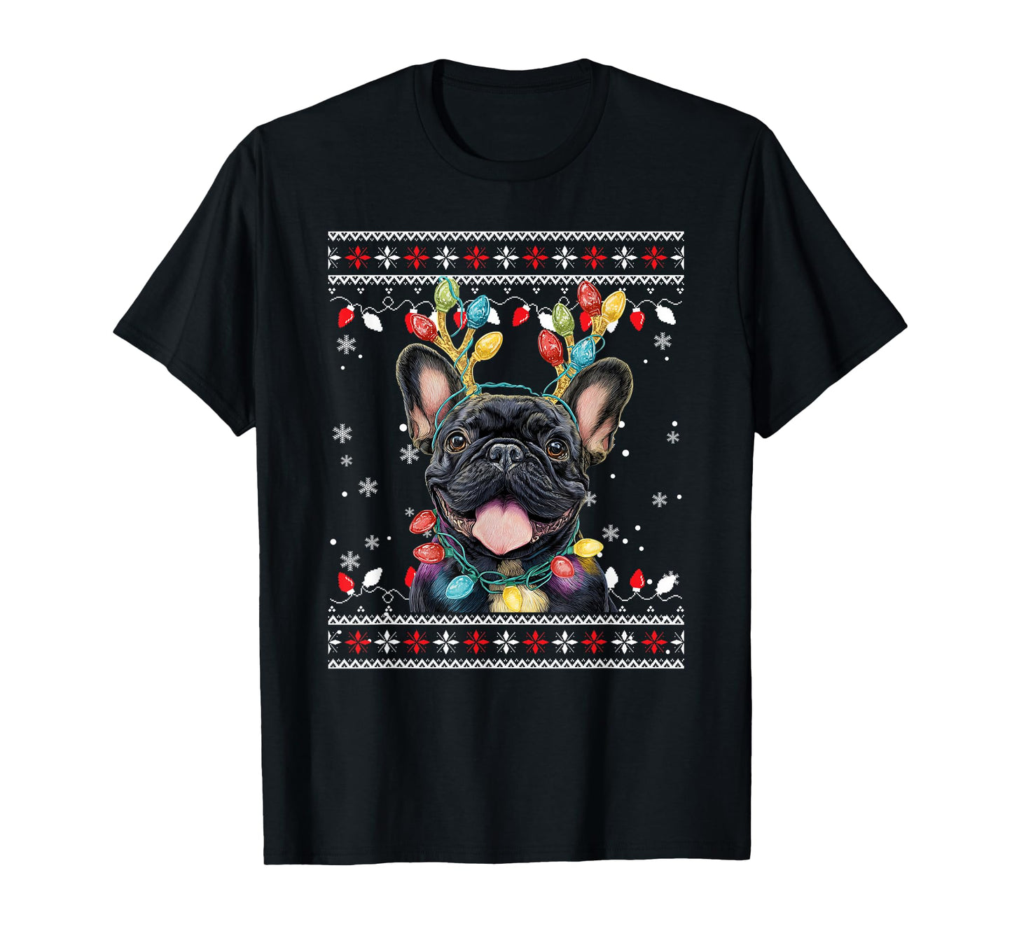 Cute French Bulldog Dog Christmas Reindeer Santa Hat T-Shirt
