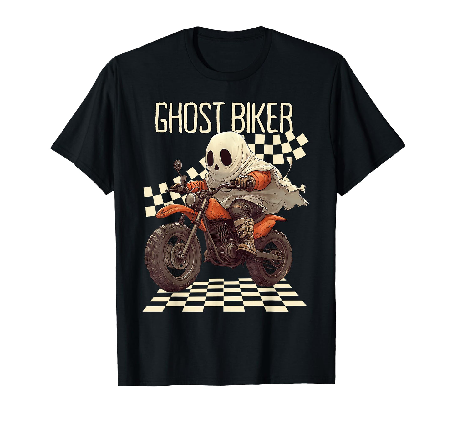 Funny Halloween Ghost Biker on Motorcycle T-Shirt