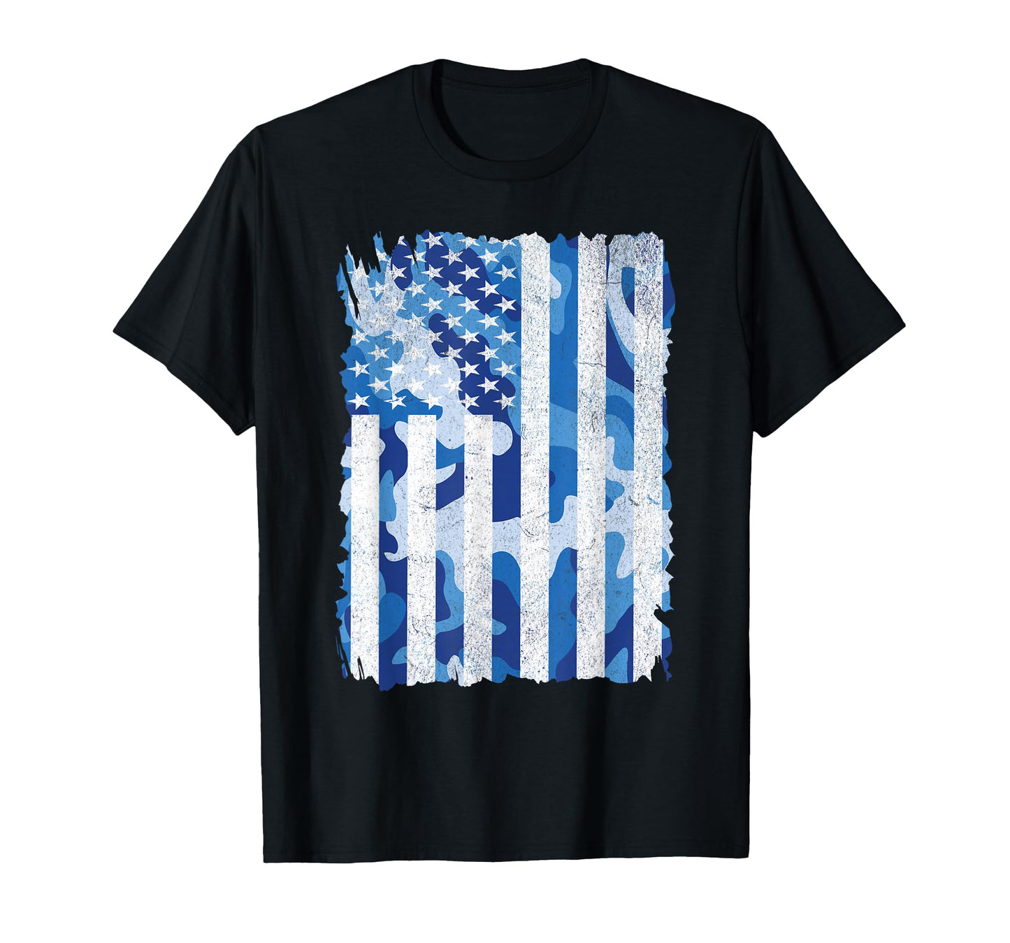 Blue Camo American Flag USA Camouflage Men Boys Youth Kids T-Shirt