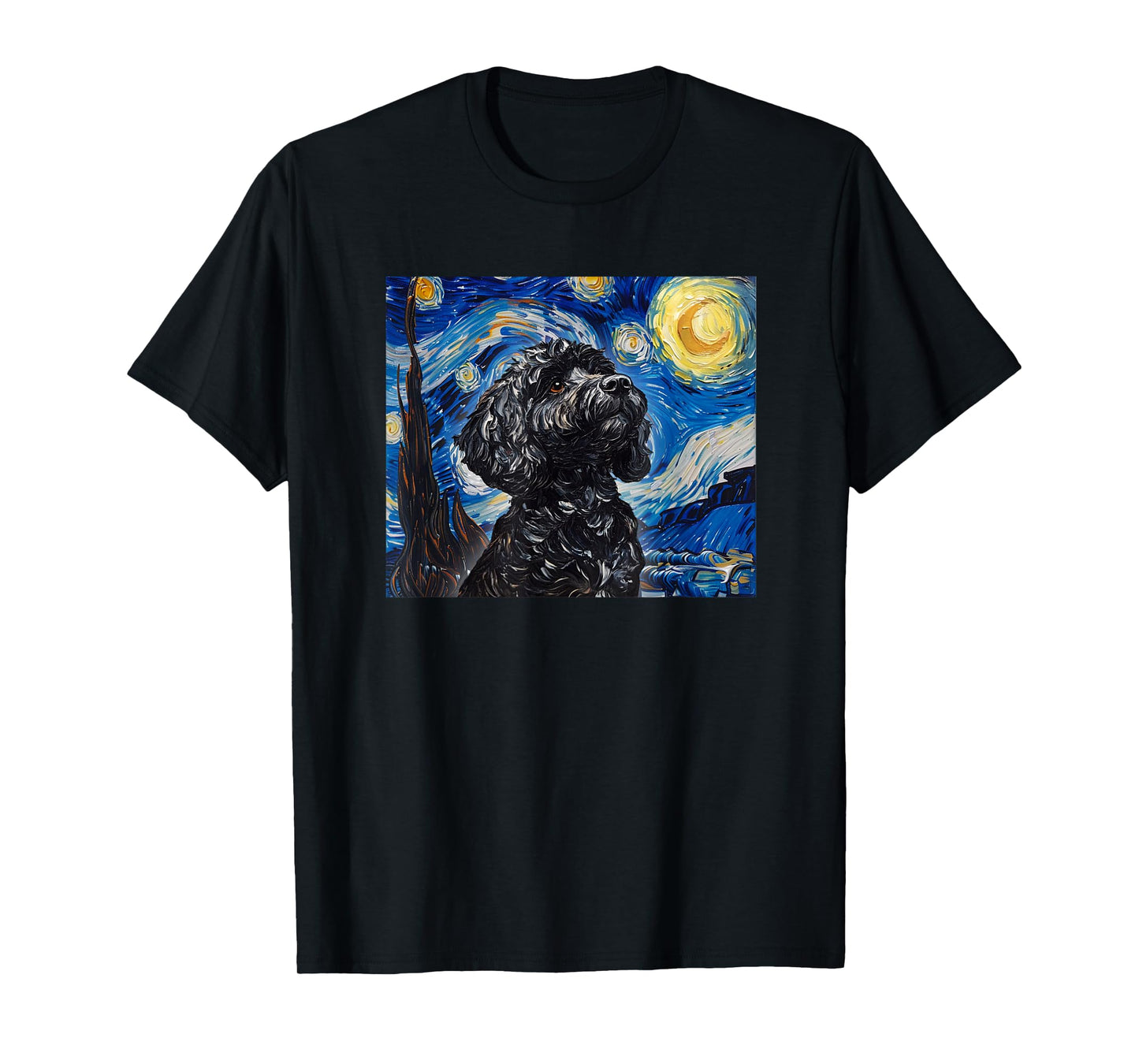 Cute Illustration Painting Starry Night Black Cockapoo Lover T-Shirt