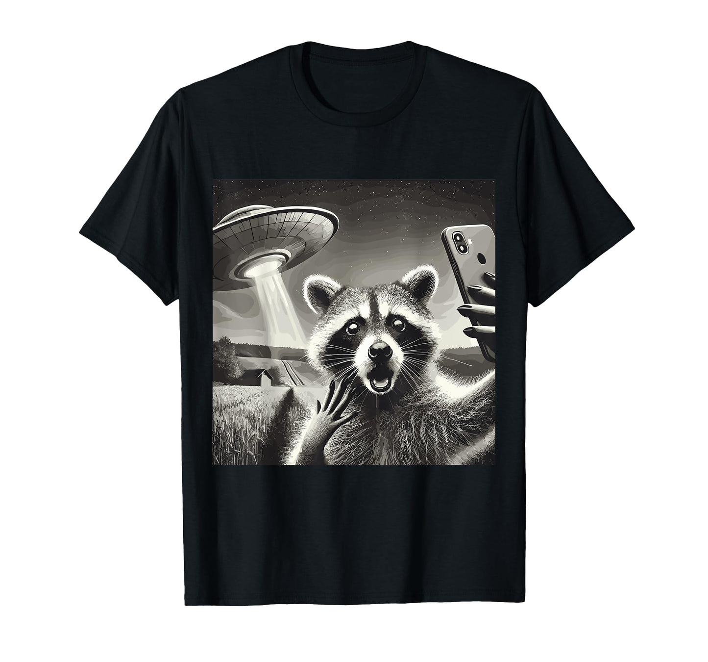 Racoon Selfie With Alien UFO Funny Raccoon T-Shirt