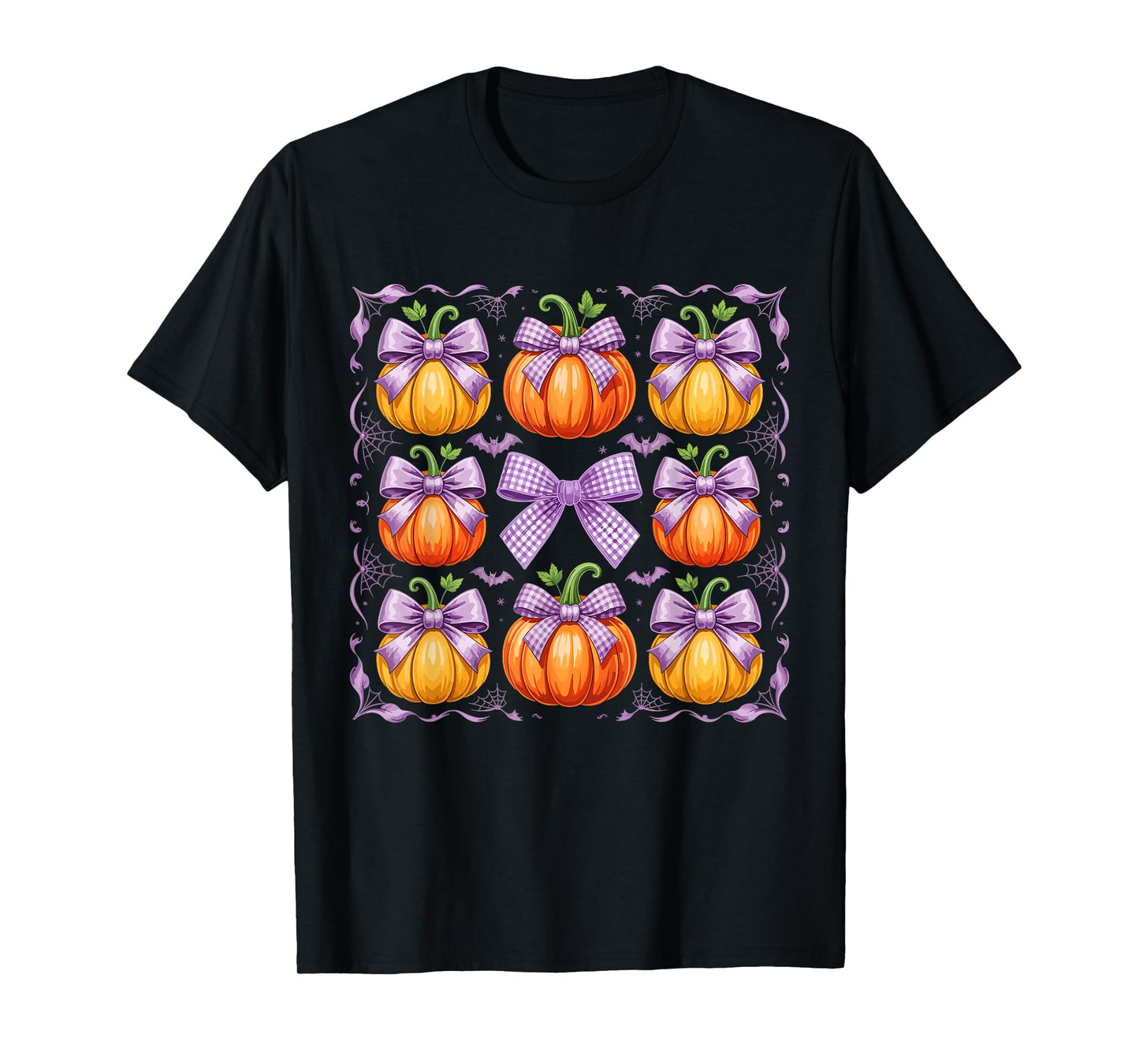 Coquette Bow Pumpkins For Halloween Autumn Vibes T-Shirt