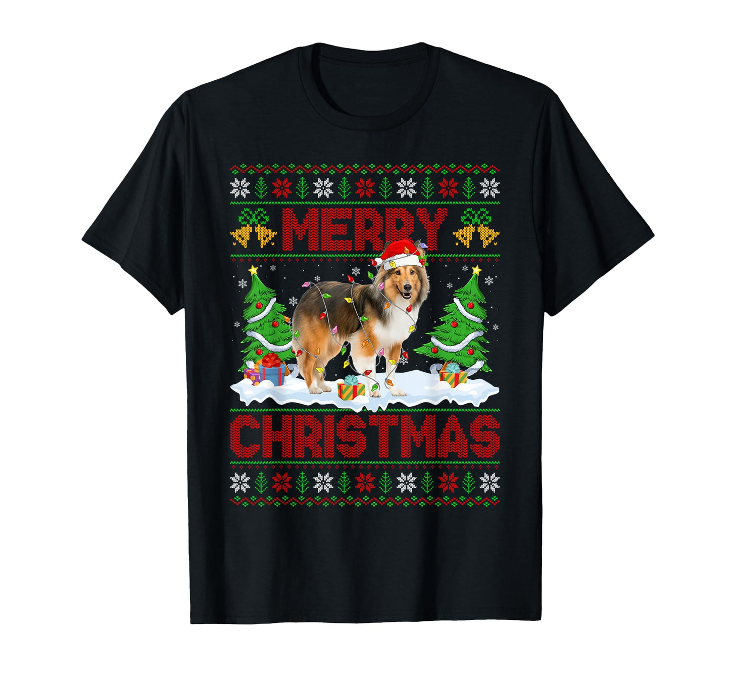 Sheltie Shetland Sheepdog Ugly Xmas Sweaters Dog Christmas T-Shirt