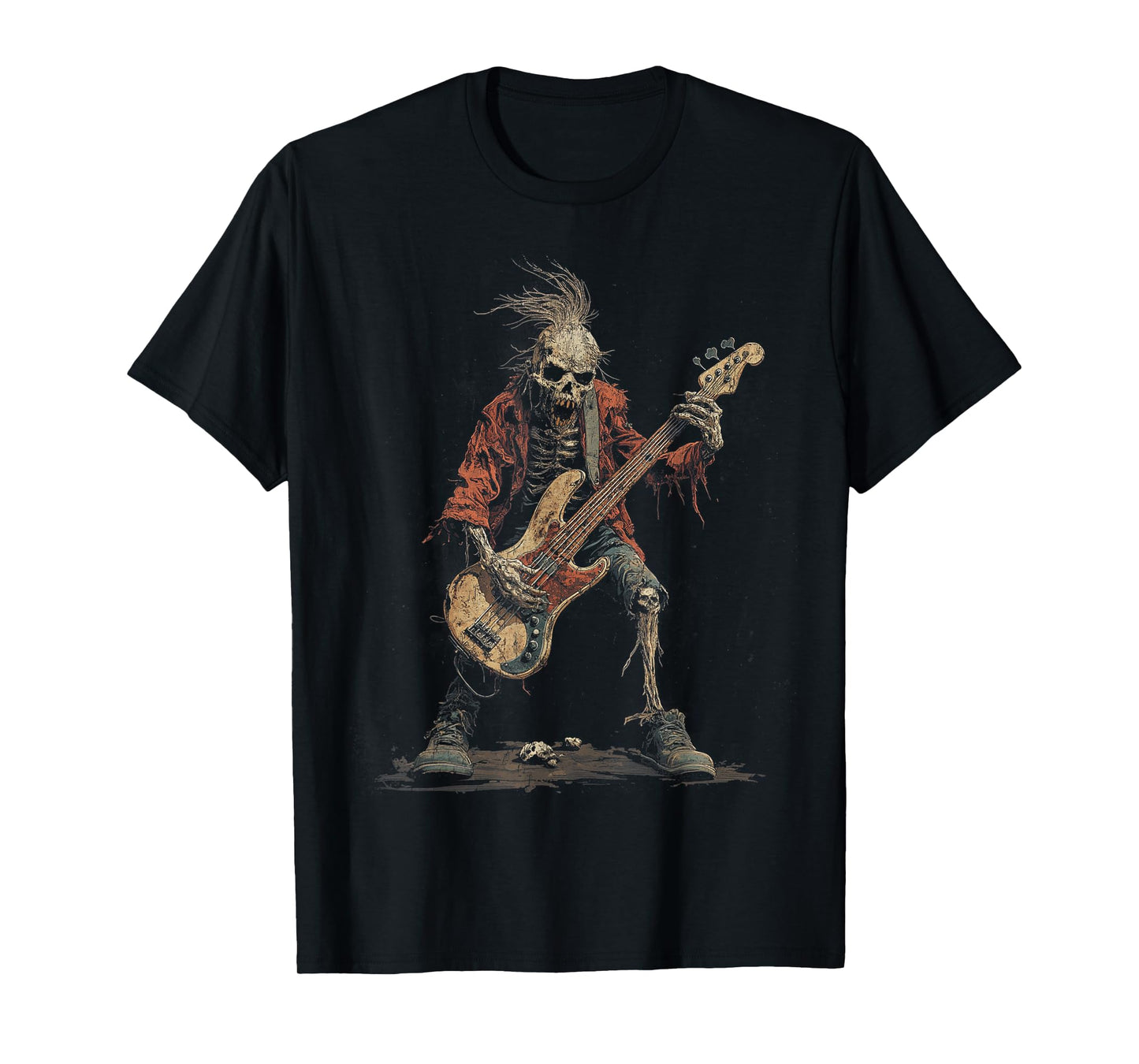 Skeleton Punk Rocker Halloween Bass Guitar Rock N Roll T-Shirt