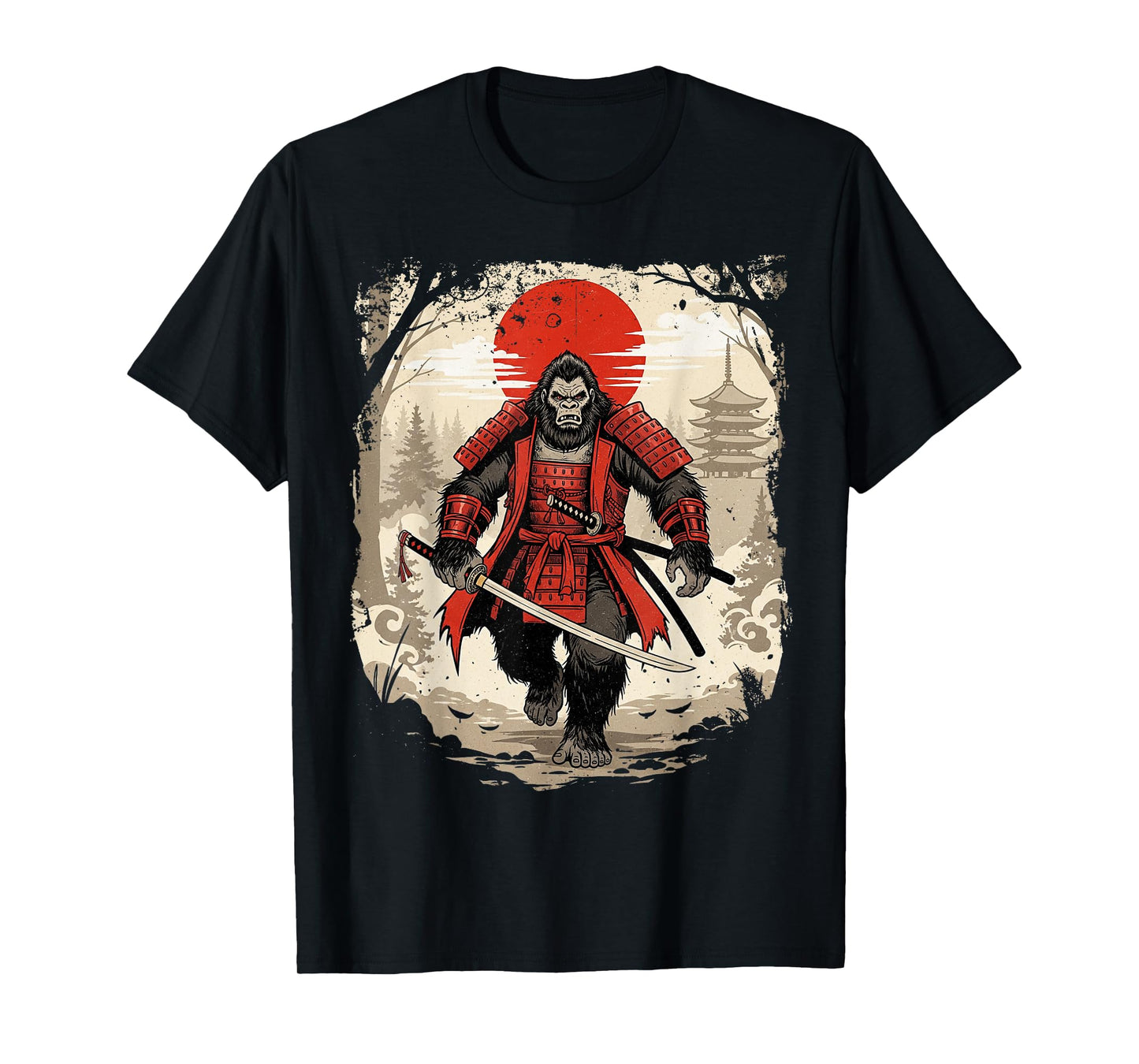 Samurai Bigfoot Japanese Art Vintage Graphic Funny Sasquatch T-Shirt