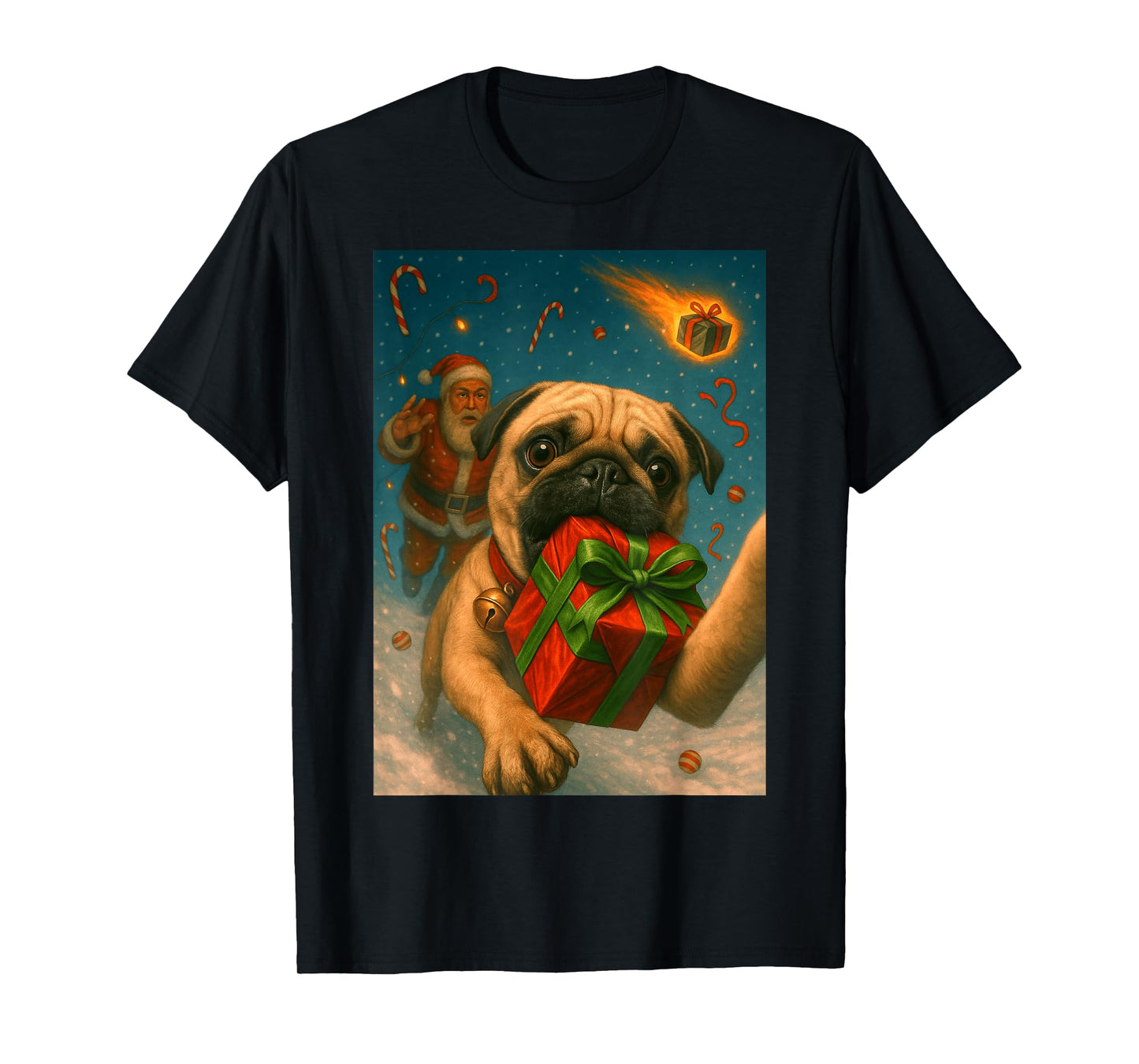 Pug Christmas Shirt - Funny Selfie with Santa T-Shirt
